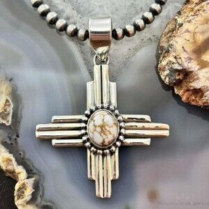 Sterling Silver Southwestern Style Oval Wild Horse Unisex Zia Pendant